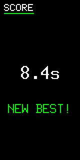 Score screen: 8.4 seconds, NEW BEST