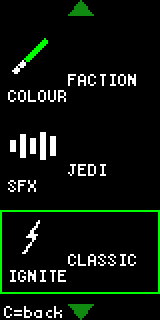 Settings: Colour FACTION, SFX JEDI, Ignite CLASSIC